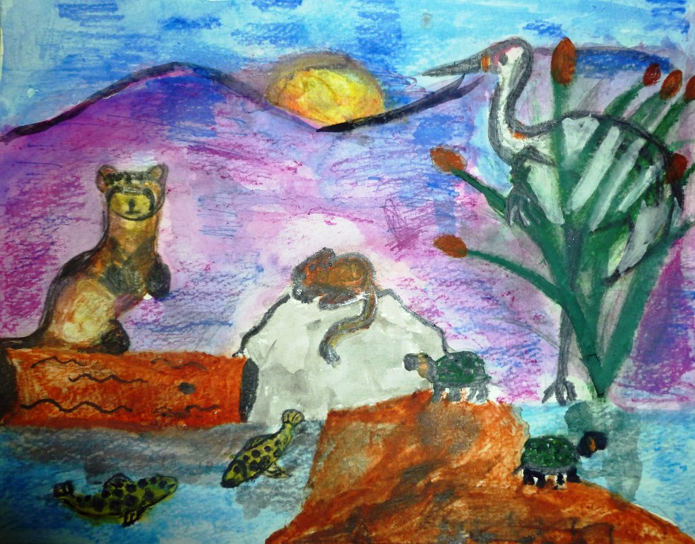 5th Grade 1st place. 'Mixed species' by Mary Tang from Warm Springs Elementary School. Image courtesy US Fish and Wildlife Service.